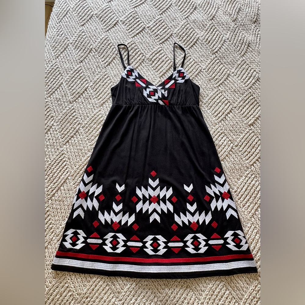 INC International Concepts Black  Sleeveless Sundress with white and red